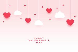 hanging clouds and hearts for valentines day greeting card vector