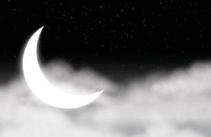 realista medio Luna y estrella noche cielo antecedentes con nubes diseño vector