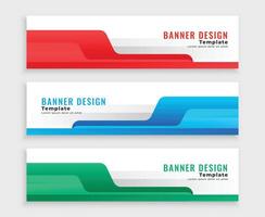 elegante moderno web pancartas conjunto en Tres colores vector