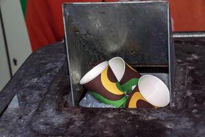 Garbage cans at a gas station on the road to Salzbug in Austria. photo