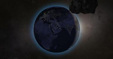 Asteroids or meteorites heading to orient in planet earth video