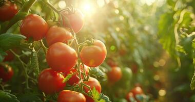 AI generated sunlight on tomatoes at a farm photo