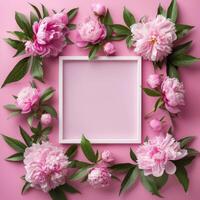 AI generated cute natural frame with peony flower and place for text photo