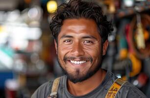 AI generated smiling male mechanic in work attire photo