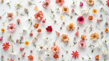 AI generated A clean, white background with a delicate pattern of small, colorful flowers photo