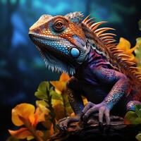 AI generated an amazing chamelon lizard standing on a branch photo