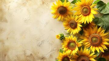 AI generated A minimalist background with a border of sunflowers photo