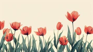 AI generated A simple, yet beautiful design with a row of tulips at the bottom photo