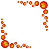 Watercolor sports basqueball frame decorated with a ball. Corner frame. Orange rubber ball. Isolated. Drawn by hand. png