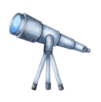 Watercolor illustration of a telescope for the study and observation of outer space. Sketch pipe for observation. Isolated . drawn by hand. png
