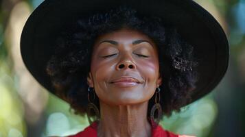 ai generado sereno mujer disfrutando verano brisa foto