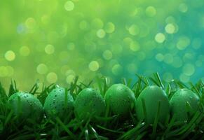 ai generado Pascua de Resurrección huevos en césped con colores verde color foto