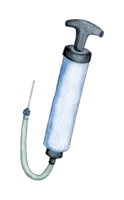 vattenfärg illustration av en pump för uppblåsnings bollar. de blå kompressor är pumpning luft, blåser. bubbla begrepp. verktyg för mekanisk luft pumpning. isolerat . dragen förbi hand. png