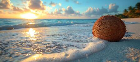 AI generated Coconut on Sandy Beach photo