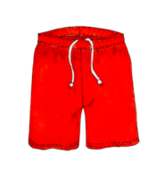 Watercolor illustration of red sports shorts with ties in the front. Sports uniform for football, basketball. Flight clothing. Isolated png