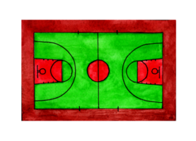 Conceptual watercolor illustration of a basketball field with lines. Isolated. Drawn by hand. png