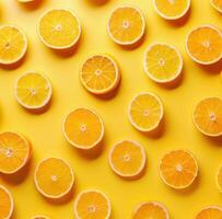 AI generated orange slices on yellow background photo