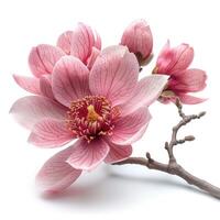 ai generado un magnolia flor aislado en un blanco fondo, exhibiendo sus belleza foto