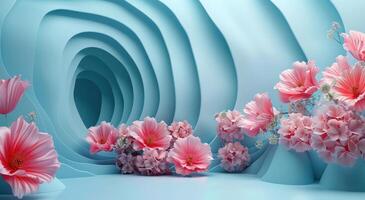 ai generado un vacío azul agujero con un ramo de flores de flores foto