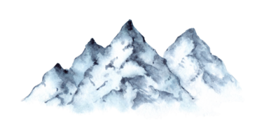 waterverf illustratie van een besneeuwd alpine berg landschap. rotsachtig nok natuurlijk element geïsoleerd. achtergrond element voor de ontwerp van tuinen, landschappen, parken, bossen png