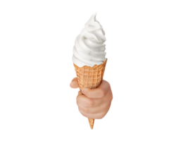 Soft ice cream waffle cone in child's hand PNG transparent