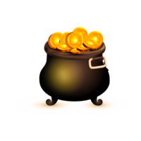 A pot that holds a lot of gold coins. Wealth concept for Saint Patrick's party Free Png