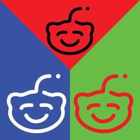 reddit vector icono, contorno estilo, aislado en rojo, verde y azul antecedentes.