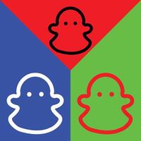 Snapchat Vector Icon, Outline style, isolated on Red, Green and Blue Background.