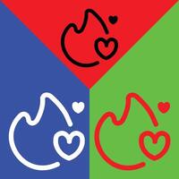 Tinder vector icono, contorno estilo, aislado en rojo, verde y azul antecedentes.