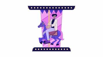 Young Man Riding Horse Carousel Line Character Animation video