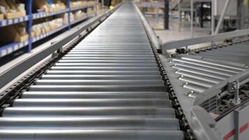 Conveyor belt inside a manufacturing site or distribution warehouse photo