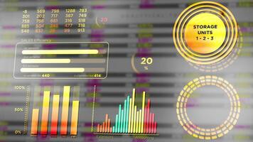 stock marknadsföring och företag data i finansiell hud visas i 3d Plats video