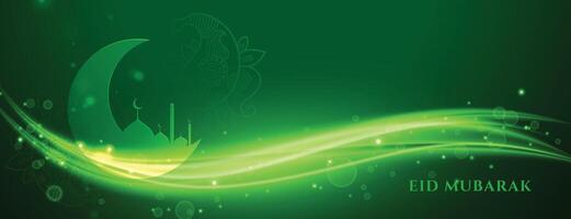 green eid mubarak shiny light banner design vector
