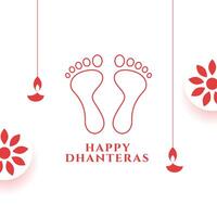 happy dhanteras greeting background with line style goddess charan vector