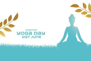 modern international yoga day background with golden leaves design vector