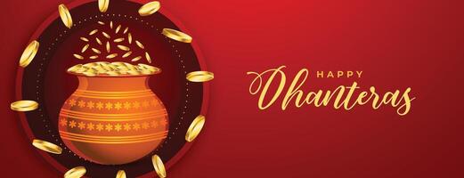 lovely happy dhanteras golden coin banner for wealth and prosperity vector