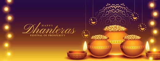 decorative happy dhanteras celebration banner pray for wealth and prosperity vector