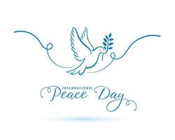 international peace day event poster with flying bird and olive leaf vector