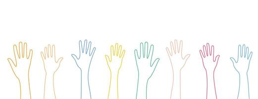 line style colorful volunteer hands up design vector