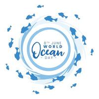 international ocean day background with aquatic fish swirl design vector