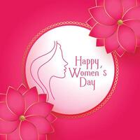 happy womens day pink greeting with line female face vector