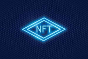 neon style NFT non fungible token blue background vector