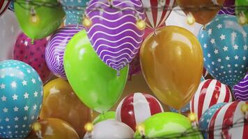 3d geven kader van kleurrijk ballonnen met bollen hangende Aan een draad video