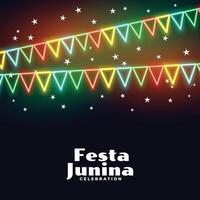 neon flags decoration festa junina festival of brazil design vector