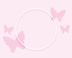 elegant butterfly round frame pink background vector