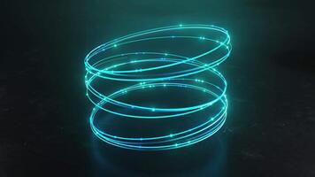 Loop flying and flickering circles along the neon trajectory on the reflection floor video