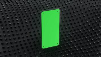 Smartphone green screen mockup animation in black particle wave background, 3d rendering video