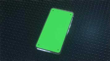 Smartphone green screen mockup animation in black particle wave background, 3d rendering video