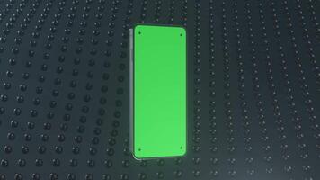 Smartphone green screen mockup animation in black particle wave background, 3d rendering video