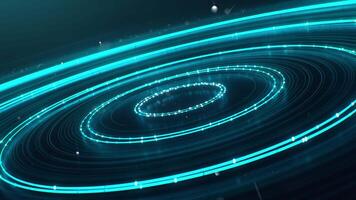 Loop flying and flickering circles along the neon trajectory with glitter particles video